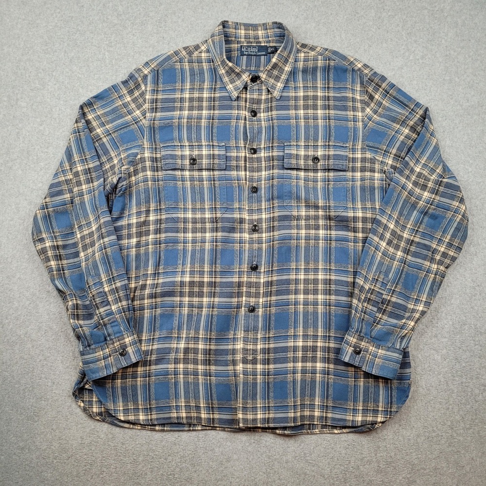 Polo Ralph Lauren Button Down Shirt‎ Mens XL Blue Plaid Long Sleeve Cotton